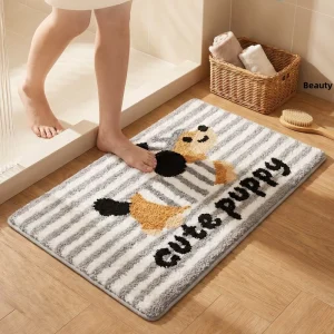Bathroom Water-Absorbent Non-Slip Door Mat Cute Dachshund Puppy Cartoon Anime Design Rectangle Thickened Foot Pad