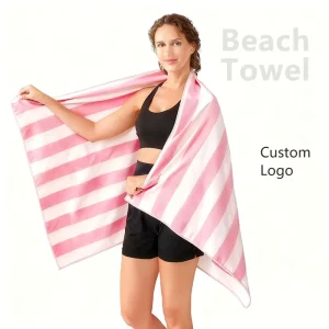 Beach Towels Oversized Absorbent Striped Beach Towel Custom Logo Sand Free Microfiber Beach Towel