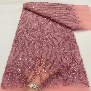 Beaded Lace Fabric Ribbon Beads Lace Embroidery Sequin Lace Net Fabric Shiny Sequin Fabric for Wedding Parties Dress