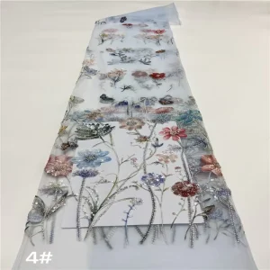 Beaded Sequin Lace Knitted Mesh Fabric Ethnic Style Floral Embroidery Dress Fabric 100% Polyester Quick-Dry & Wrinkle Resistant