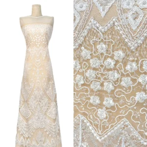 Beaded Tube Embroidered Pearl Lace Fabric Embroidery for Evening Dresses