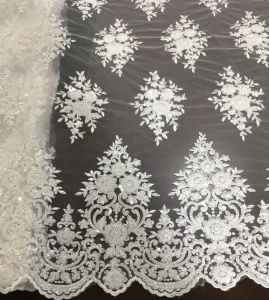 Beaded Woven Embroidered Plain Wedding Lace Fabric for Bridal Apparel Home Textile Toys Accessories Heavyweight 100%