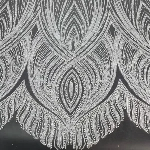 Beading Lace Emb Tulle Bridal Fabric Stretch Mesh for Wedding Dress 3D Tube Emb Fabric Bugle Bead Emb Mesh for Evening Dress