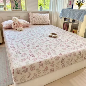 Beautiful Fitted Bed Sheet Mattress Cover 100% Cotton Bed Sheet 3pcs Bedding Set Fitted Sheet and Pillowcases Full Coverage