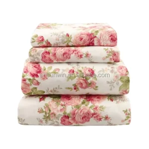 Beautiful Floral Pink Folded Super Soft Comfort 100% Polyester King Size Bed Sheets Set for Home
