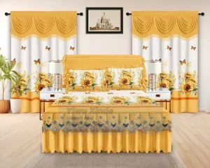 Beautiful Floral Quilted Bed Skirt 5 Piece Set with Matching Curtains