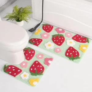 Beautiful Plush Bathroom Mat Set Non Slip Quick Dry Washable Contour Rug for Toilet Bath Mats for Bathroom Decor