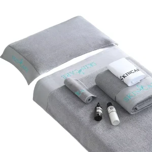 Beauty Salon Bedding Set Grey Spa Bed Cover 4 Piece Massage Table Sheets Embroidered Salon Linen Professional Grade Quality
