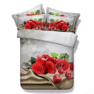 Bed Sheet Bedding Set 4 Pcs JF361 Silk and Roses 3D Printed Comforter Sets Duvet Cover Flat Sheet