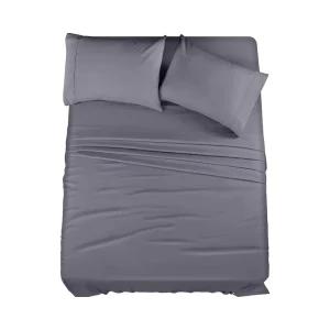 Bed Sheet Set 4 Piece Microfiber Fitted Sheet Flat Sheet 2 Pillowcases Soft Breathable Grey