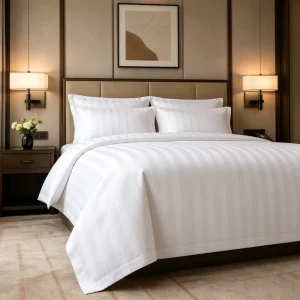 Bed Sheets Set 100% Egyptian Cotton Stripe 4-Piece Bedding Sets 300tc King-Sized Hotel Linen Breathable Eco-Friendly Durable