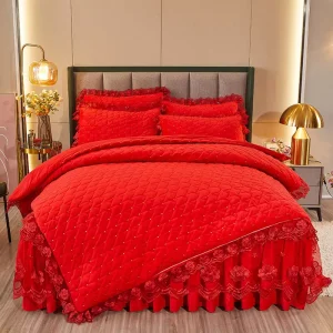 Bed Skirt Comforter Wedding Full Size Lace Velvet Quilting Embroidery Bedding Set Bedspread Bed Cover
