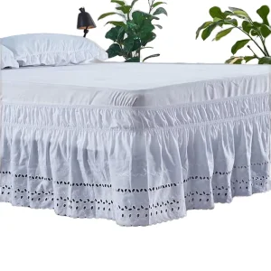Bed Skirt Embroidered Craft Ruffled White 100% Polyester Home Hotel Wrinkle Fade Resistant