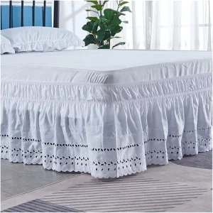 Bed Skirt Embroidered Craft Ruffled White Bed Skirt Wrinkle and Fade Resistant Fabric