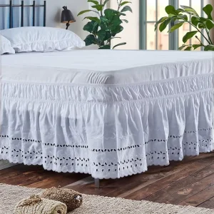 Bed Skirt Embroidered Craft Ruffled White Modern 100% Polyester 200TC Wrinkle Fade Resistant