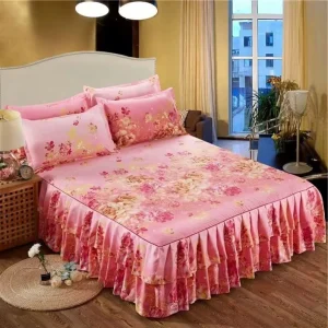 Bed Skirt Flower Printed Fitted Bed Sheet Comfortable Bedsheet King Queen Bedspread Mattress Cover