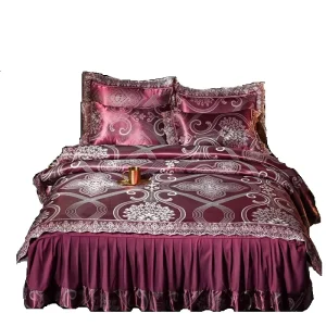 Bed Skirt Gongsatin Jacquard Four Piece Set with Lace and Thai Home Textile Bedding Supplies
