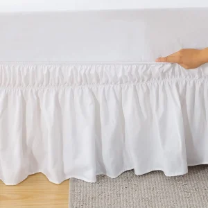 Bed Skirt Plain Style White Elastic Bed Skirt Easy Fit Wrinkle Fade Resistant
