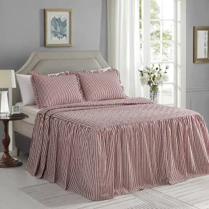 Bed Skirt Quilted Striped Brushed Microfiber Gray White Farmhouse Anti Static Dust Resistant All Season