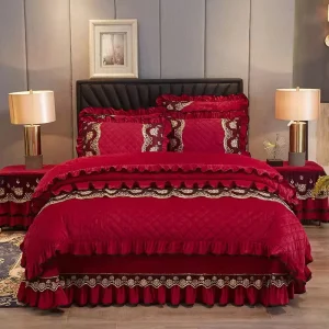 Bed Skirt Set Bedspread Quilt Cover Luxury Home Cotton Lace Embroidered Bedding Set