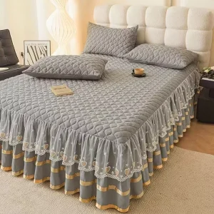 Bed Skirt Set Embroidered Luxury Soft Modern King Size Solid Pattern High Grade 100% Polyester