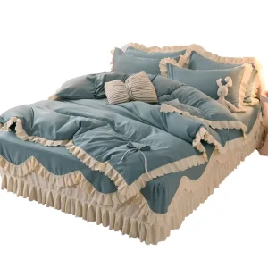 Bed Skirt Set Washed Cotton Bedding Set Duvet Cover Bed Cover Skirt Flatted Sheet Pillowcase Home Hotel Bedroom Soft butterfly