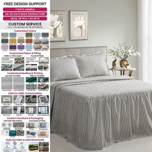 Bed Skirt Striped Brushed Microfiber Gray White Quilted Farmhouse Style Anti Mildew Easy Care
