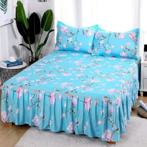 Bed Skirts Set Double Layer Bedspread Floral Printed Bed Sheet Bilateral Bed Skirt Bedsheet