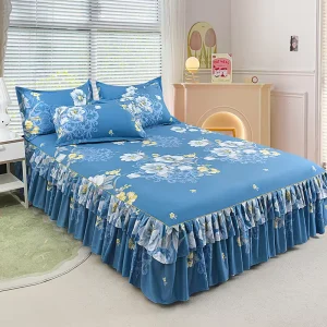 Bed Skirts Set Double Layer Bedspread Floral Printed Bed Sheet Bilateral Bed Skirt Bedsheet