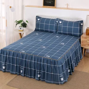 Bed Skirts Set Double Layer Bedspread Floral Printed Bed Sheet Bilateral Bed Skirt Bedsheet