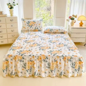 Bed Skirts Set Double Layer Bedspread Floral Printed Bed Sheet Bilateral Bed Skirt Bedsheet