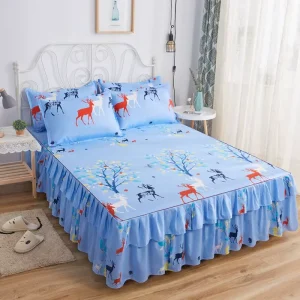 Bed Skirts Set Double Layer Bedspread Floral Printed Bed Sheet Bilateral Bed Skirt Bedsheet
