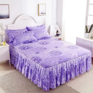 Bed Skirts Set Double Layer Bedspread Floral Printed Bed Sheet Bilateral Bed Skirt Bedsheet