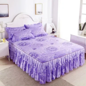 Bed Skirts Set Double Layer Bedspread Floral Printed Bed Sheet Bilateral Bed Skirt Bedsheet