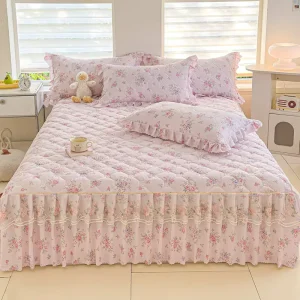Bed Skirts Set Double Layer Bedspread Floral Printed Bed Sheet Bilateral Bed Skirt Bedsheet