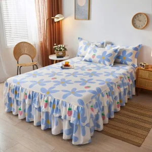 Bed Skirts Set Double Layer Bedspread Floral Printed Bed Sheet Bilateral Bed Skirt Bedsheet