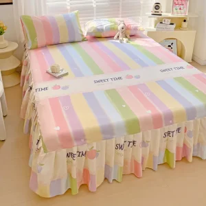 Bed Skirts Set Double Layer Bedspread Floral Printed Bed Sheet Bilateral Bed Skirt Bedsheets