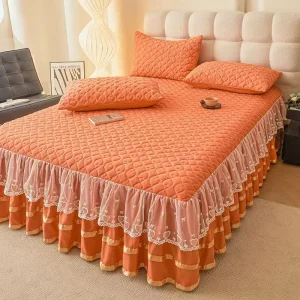 Bed Skirts Set Double Layer Bedspread Floral Printed Bilateral Bed Skirt + 2 Pieces of Pillowcase Bed Sheets