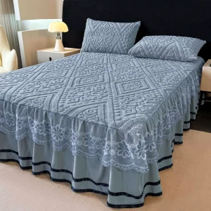 Bed Tower Piece Set Foreign Trade Spot Skirt Cross Border Velvet Three Piece Single Bed Skirt Lace Eco Friendly Dyeing