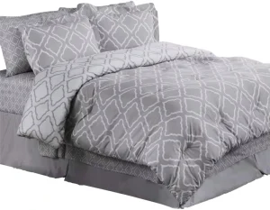Bed in a Bag Bedding Sets Queen with Comforter Queen Comforter Set 8 Pieces Grey Quatrefoil Pattern