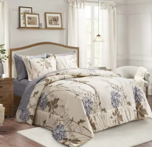 Bed in a Bag California King Flower Botanical Smooth Soft Microfiber Floral Comforter Set for All Season