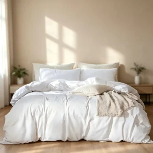 Bedding Duvet Cover Set 100% Washed Cotton Linen Textured Breathable Durable Soft Comfy Solid Bright White