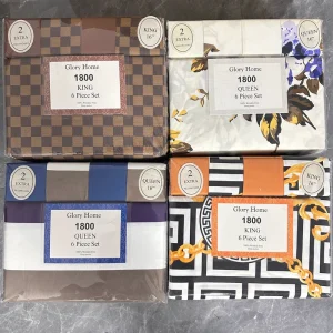 Bedding Set 6 Pieces King Size Bed Fitted Sheet Microfiber Flat Sheet Set with 4 Pillow Cases