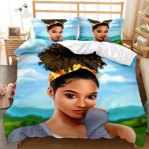 Bedding Set Duvet Cover Pillowcase Black Girl Theme 3 Pieces 4 Season Soft Comfortable