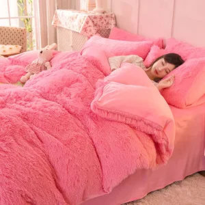 Bedding Set Luxury Comforter Pink Fluff Skirt Duvet Bedding Sets Collections Bed Sheet Set 4 Pieces