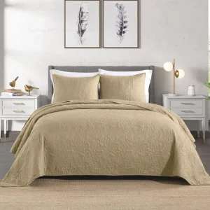 Bedding Set Ultrasonic Style Leaves Pattern Comfortable Touch Polyester Bedspread&Pillowcases