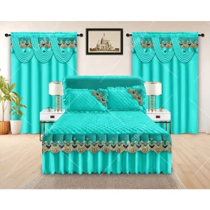 Bedding Sets Collections Quilted Bedspread King Size 5 Pcs Bed Skirt with Matching Curtains Free Shipping