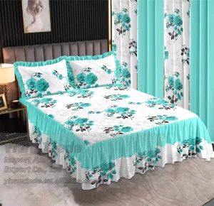 Bedding Sheet Designs Super King Size Cotton Quilt Bedskirt Bedding Sheet Set with Curtains in Stock