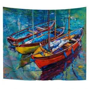 Bedroom Decor Customized Ocean Boats Sea Woven Wall Tapestry Printed 100% Polyester Woven Tapestry Blanket