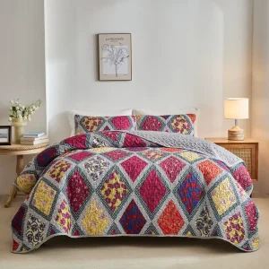 Bedspread American Country Style Three-Piece Set Digital Print Quilted Bedspread Polycotton for Home Soft Comfortable